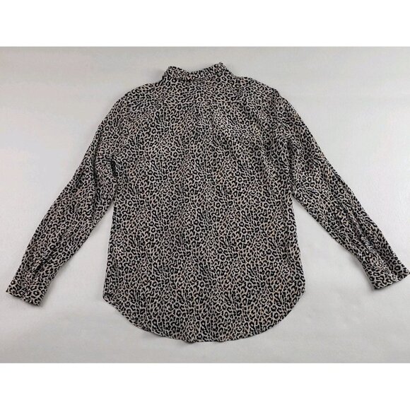 J Crew 100% Silk Leopard Blouse Womens 6 Black Long Sleeve Button Up Collar Top - Picture 7 of 11